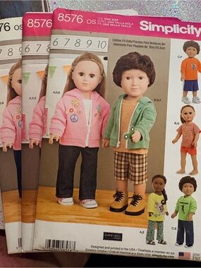 BN UNCUT SIMPLICITY 8576 OS SEWING PATTERNS 18" DOLL CLOTHING